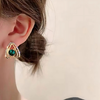 Gold Tone Emerald Green Crystal Triangle Studs