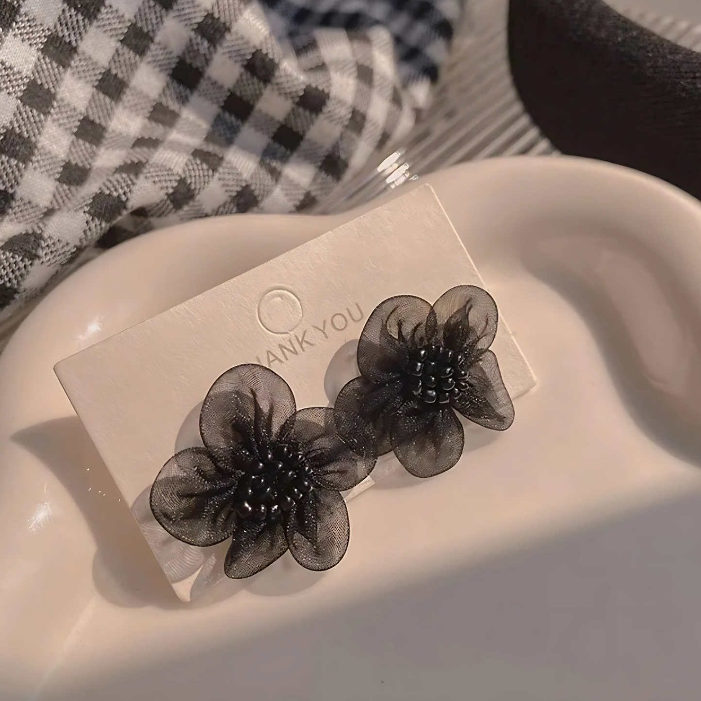 Sheer Black Petal Flower Studs