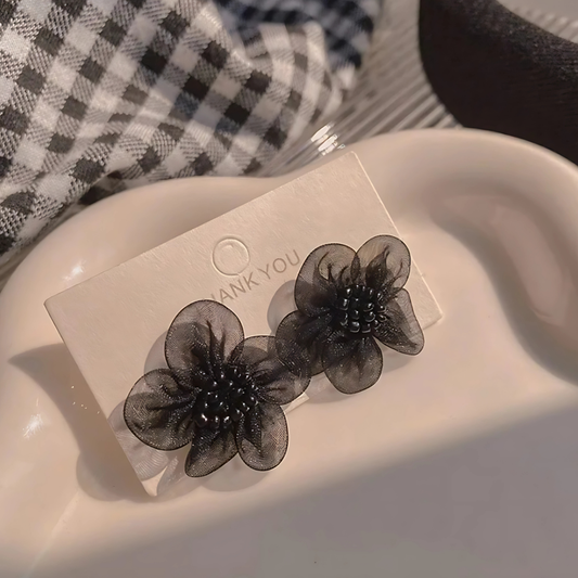 Sheer Black Petal Flower Studs