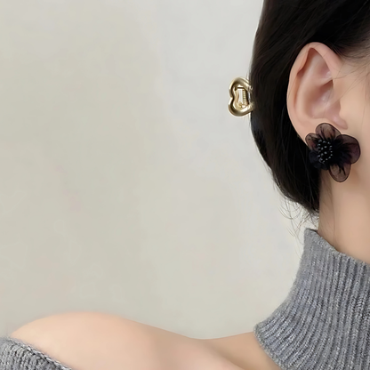Sheer Black Petal Flower Studs