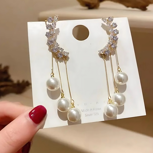 Unique Crystal Crescent Pearl Dangles