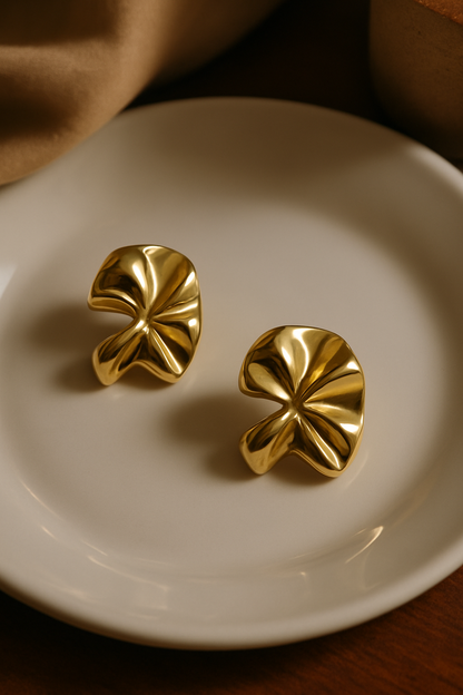 Anti Tarnish Sculpted Gold Petal Stud Earrings - Modern Artistry by Kurlywurly
