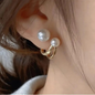 Gold Tone Two Pearl Stud Earrings