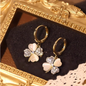 Gold Tone Iridescent Clover Crystal Drop Hoops