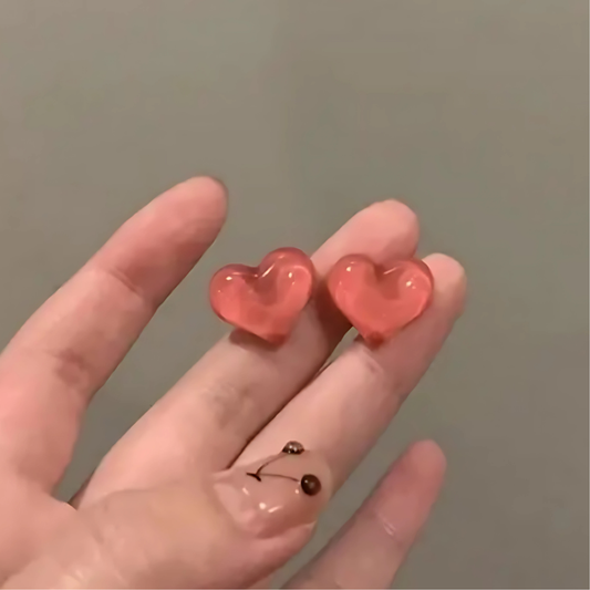 Translucent Peach Plastic Heart Studs