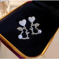 Elegant Crystal Bunny Pearl Heart Dangles