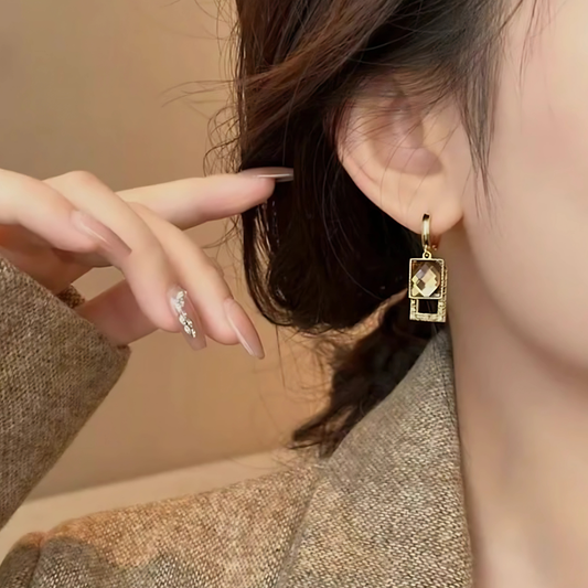 Gold Tone Rectangular Smoky Quartz Crystal Dangles