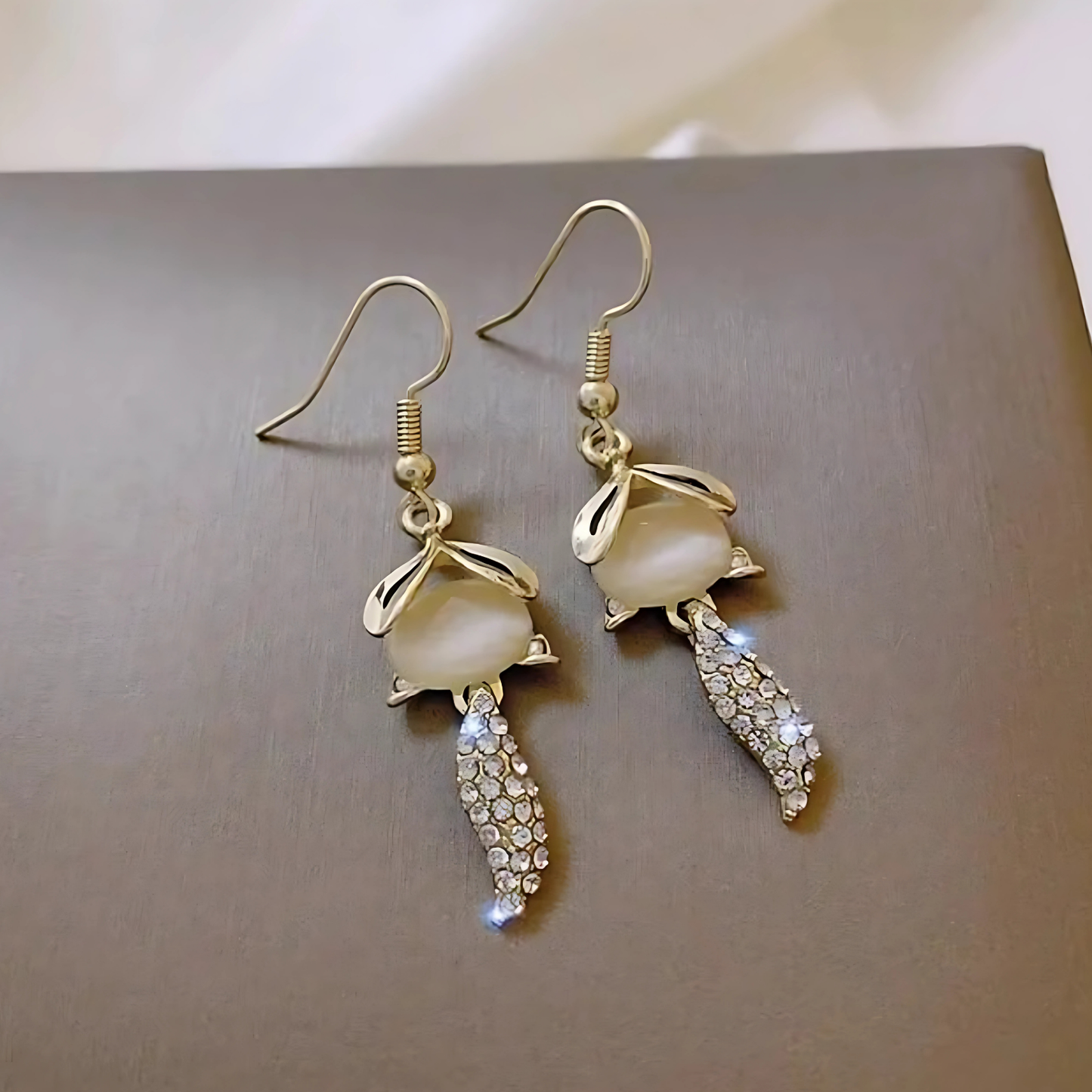 Trendy Gold Tone Iridescent Opal Crystal Snowdrop Dangles