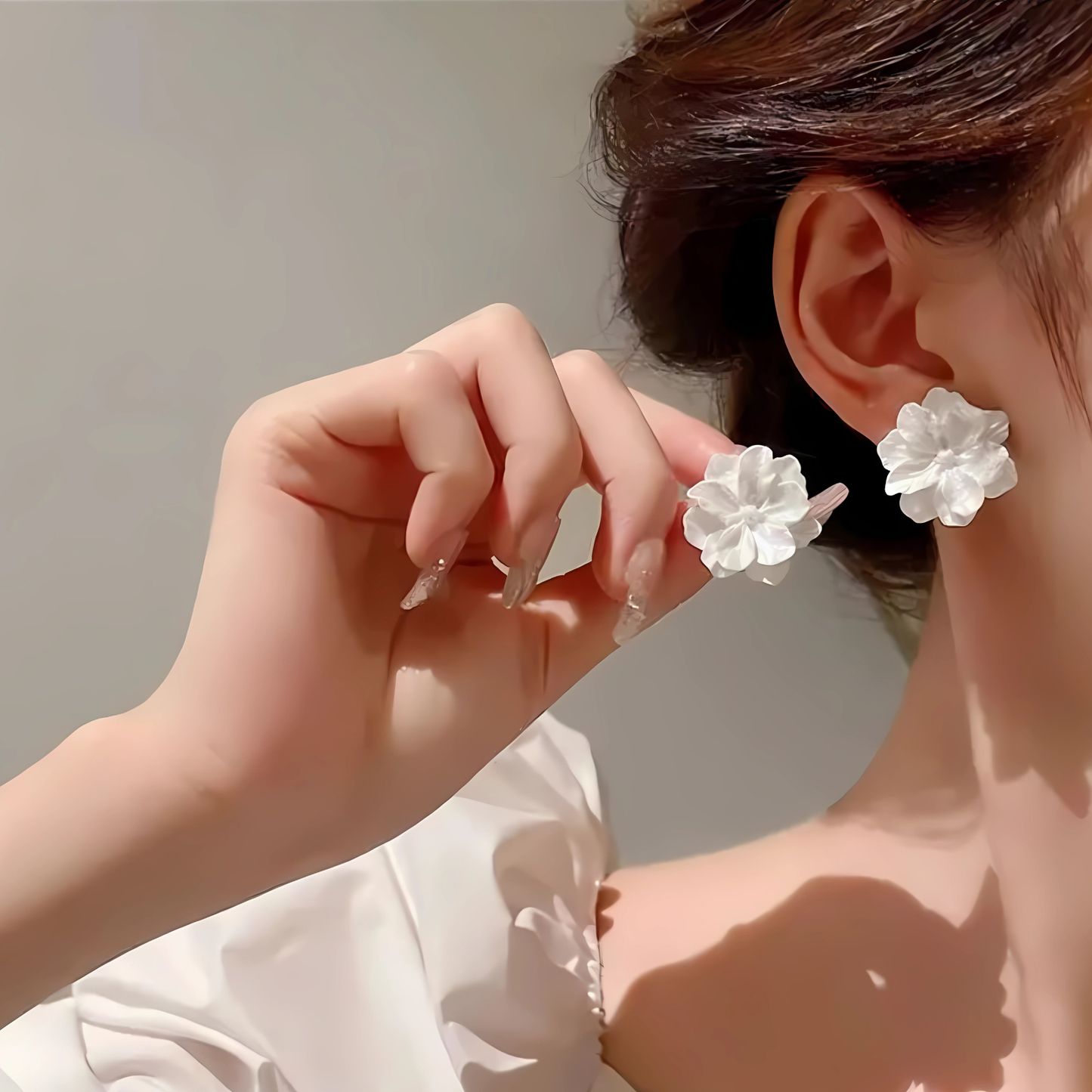 Large White Petal Flower Studs