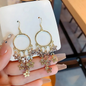 Stylish Gold Tone Crystal Flower Tassel Chandelier Hoops
