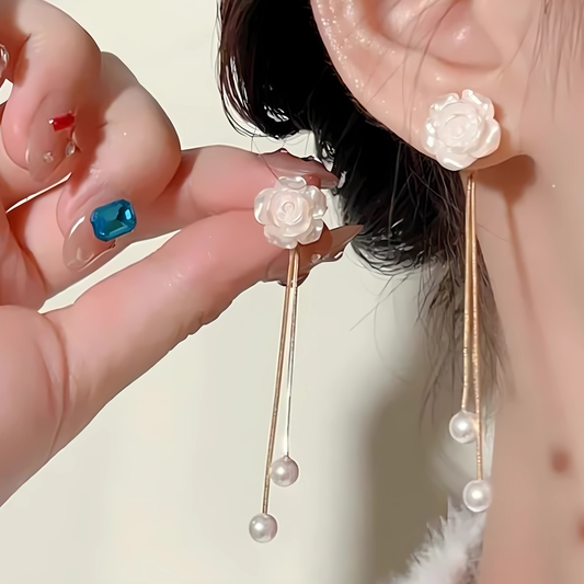 Stunning Gold Tone Crystal Flower Long Dangles