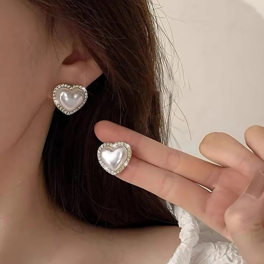 Statement Heart Pearl Stud Earrings