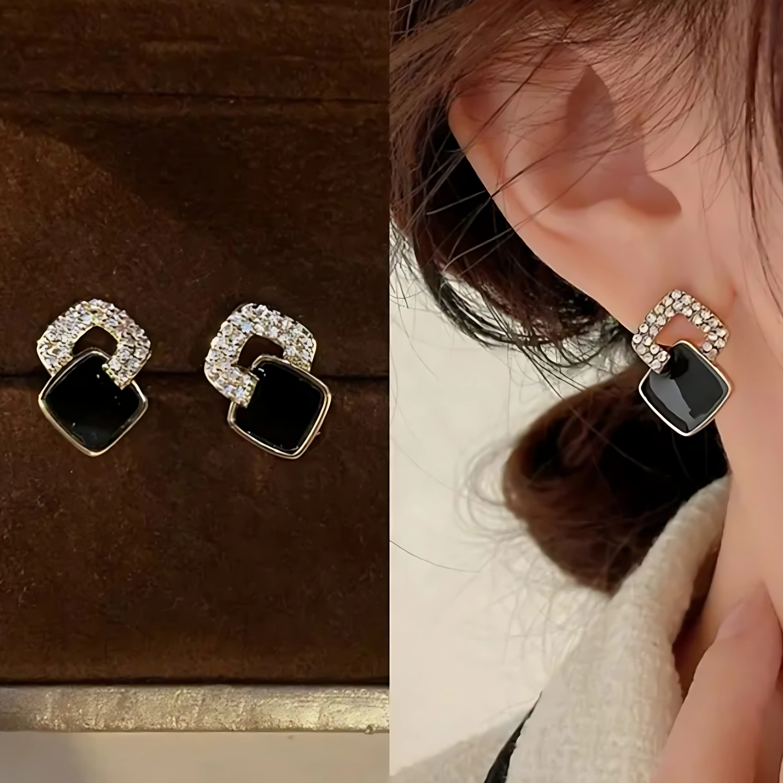 Korean Style Black Square Stud Earrings