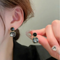 Gold Black Double Stone Earrings