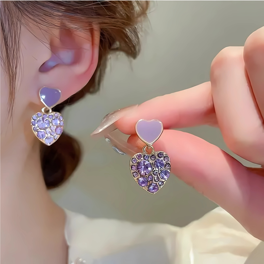 Light Purple Crystal Heart Earrings