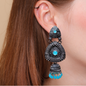 Vibrant Pastel Teal Green Gemstone Oxidized Silver-Tone Jhumka Earrings