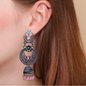 Radiant Pastel Pink Gemstone Oxidized Silver-Tone Jhumka Earrings