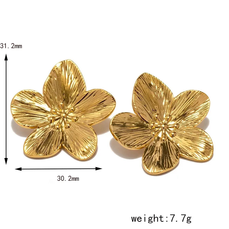 Antique-style 5-petal floral stud earrings in golden finish – designer metal earrings for special occasions