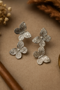 Antique silver look butterfly earrings, rustic metallic insect studs, unique fashion accessories