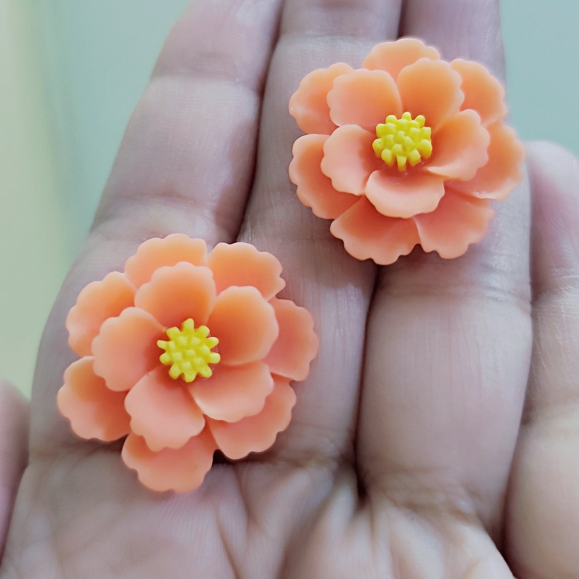 Artisanal peach clay floral earrings – soft pastel statement jewelry for women and girls
