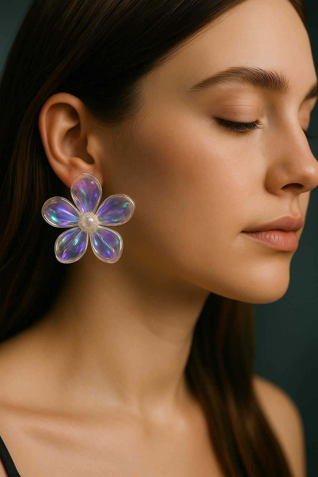 Aurora borealis effect flower power stud earrings, fairycore clear floral jewelry, unique gift for her