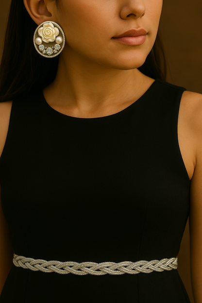 Boho-style braided silver choker and waistband – handcrafted jewelry for festive and casual looks