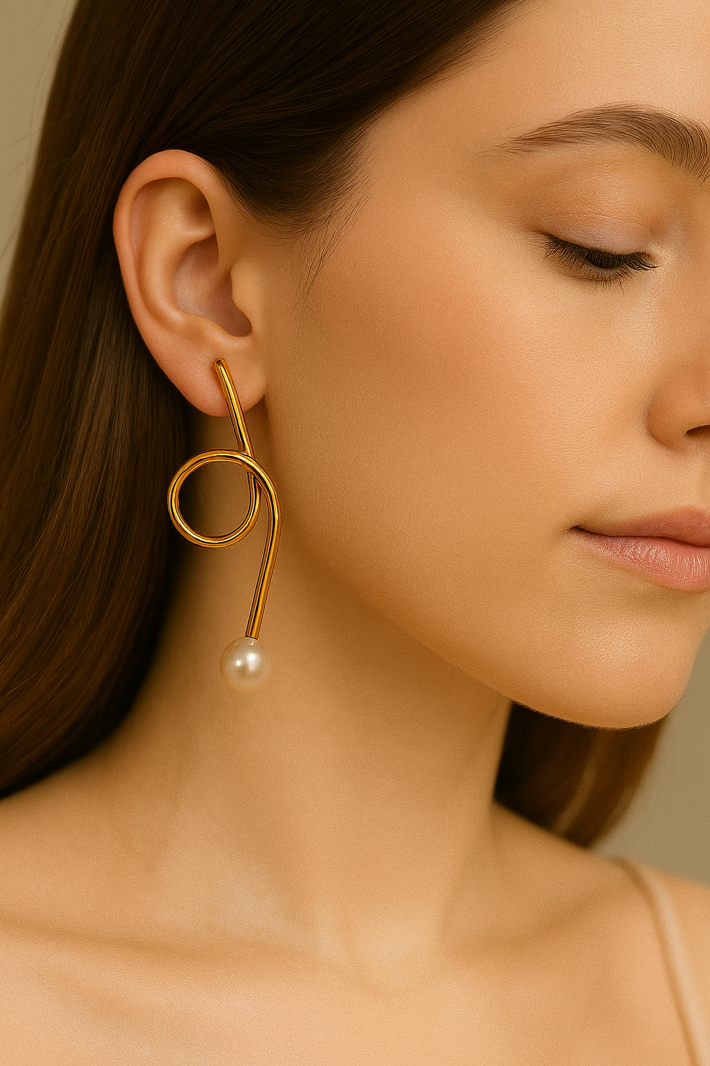 Trendy gold loop earrings with classic pearl accents, lightweight contemporary jewelry for women’s ethnic and western outfits