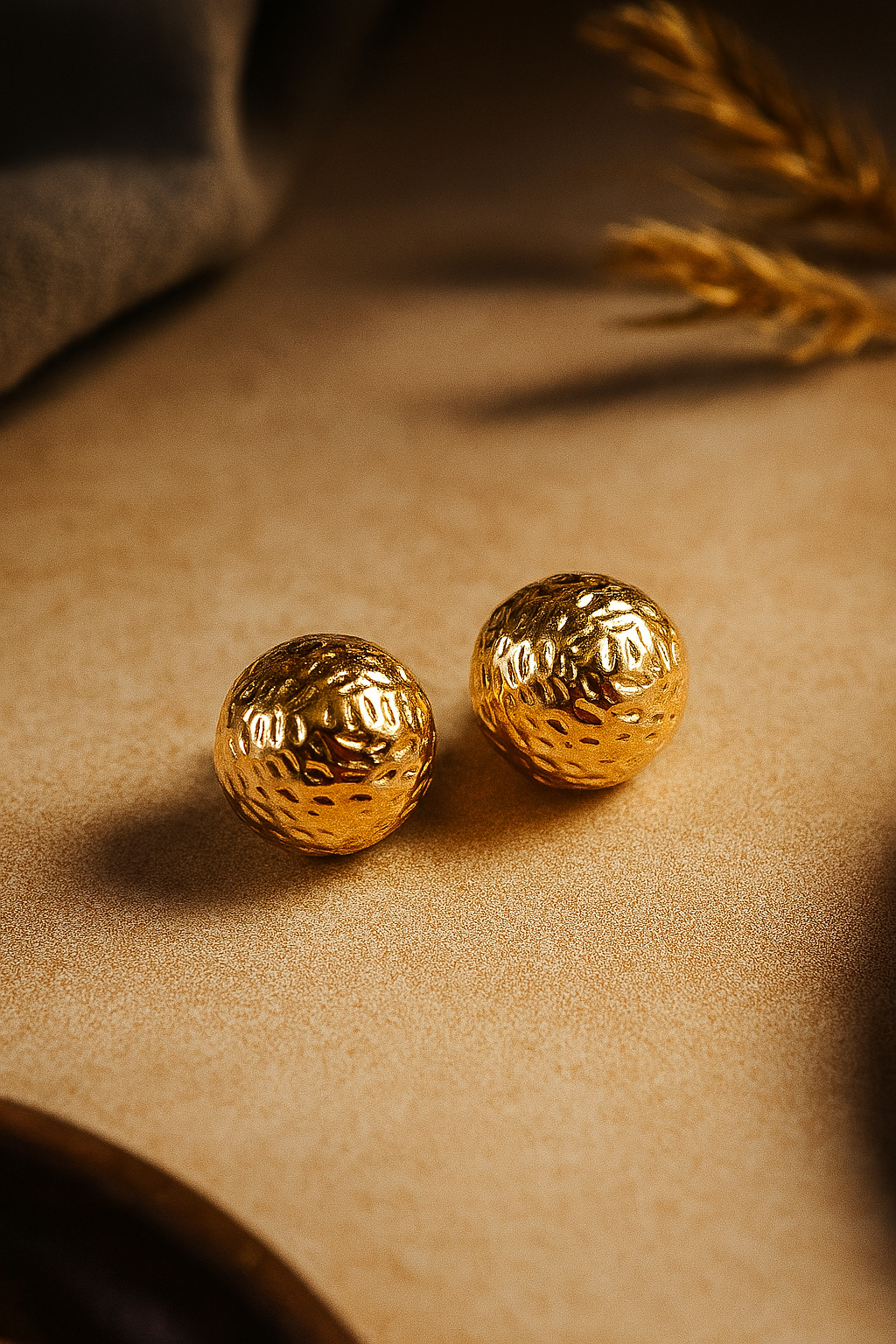 Textured Gold Sphere Stud Earrings | Hammered Dome Modern Jewelry | Kurlywurly Store