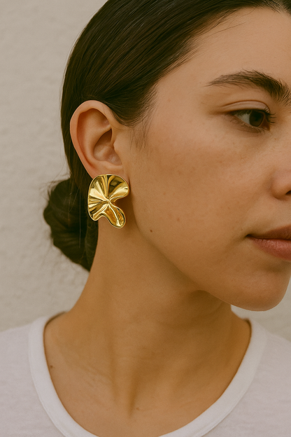 Anti Tarnish Sculpted Gold Petal Stud Earrings - Modern Artistry by Kurlywurly