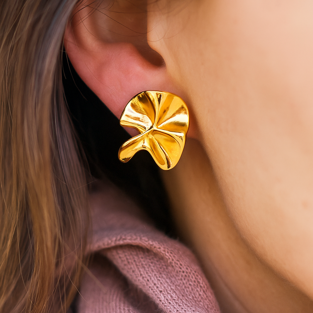 Anti Tarnish Sculpted Gold Petal Stud Earrings - Modern Artistry by Kurlywurly