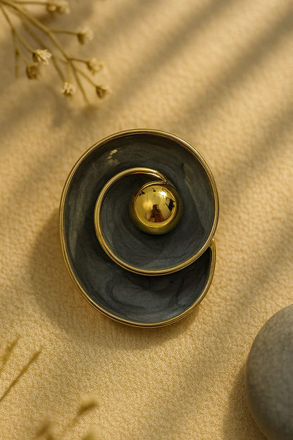 Chic Swirl Design Dark Grey and Gold Fashion Earrings