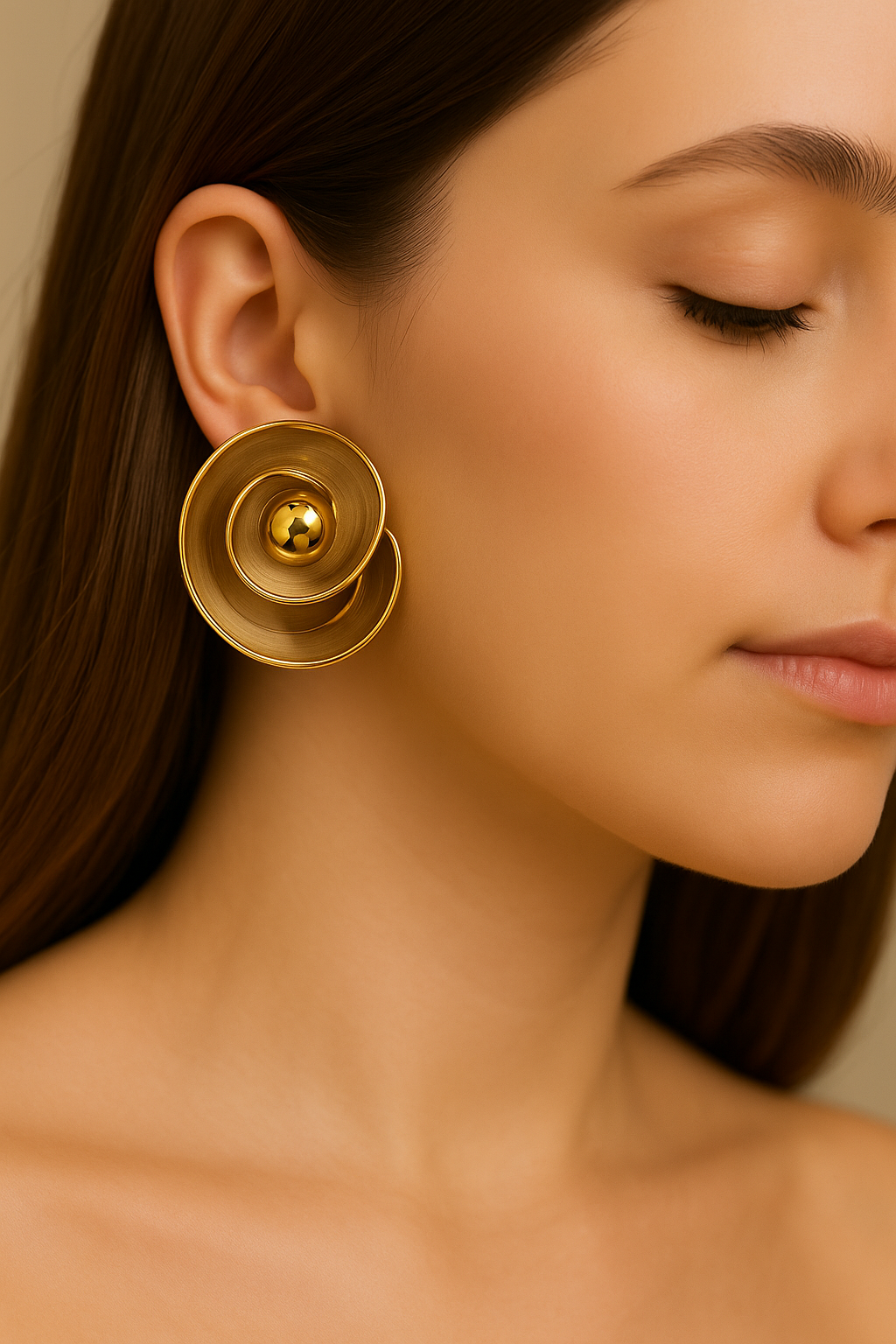 Chic Swirl Design Warm Grey and Gold Fashion Earrings