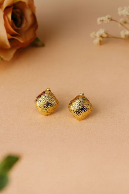Textured Gold Square Stud Earrings | Hammered Cushion Shape Jewelry | Kurlywurly Store