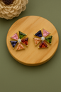 Colorful geometric anti-tarnish stud earrings with multicolor triangle crystals and gold finish for women