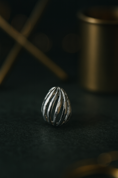 Silver Striped Dome Stud Earrings | Ribbed Modern Sphere Jewelry | Kurlywurly Store