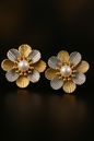 Dual-tone floral anti-tarnish earrings with pearl center – elegant gold and silver finish studs for festive wear