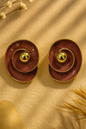 Elegant Burgundy Enamel Gold Tone Spiral Stud Earrings