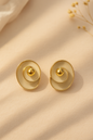 Elegant Cream Enamel Gold Tone Spiral Stud Earrings