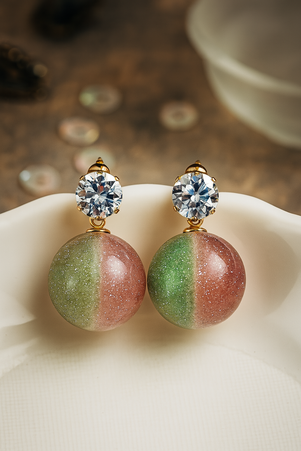Chic Ombre Gemstone Ball Earrings with Sparking CZ Top