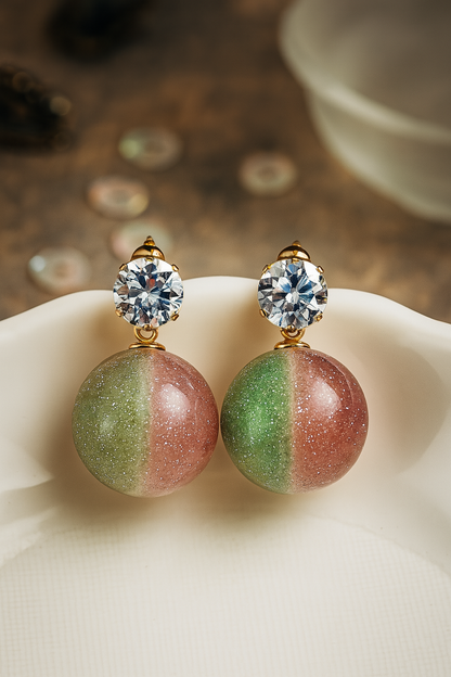 Chic Ombre Gemstone Ball Earrings with Sparking CZ Top
