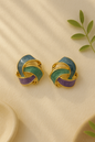 Gold-tone enamel knot earrings in blue, green, and lavender – elegant anti-tarnish stud jewelry for women