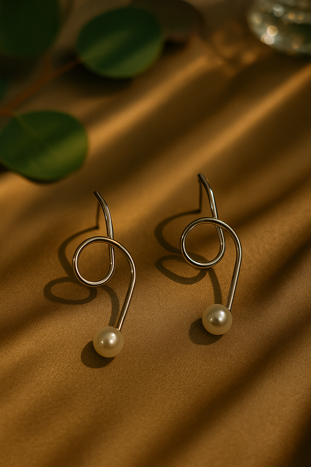 Sleek silver swirl earrings with pearls, minimalist designer accessory ideal for festive occasions, office wear, and gifting