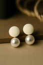 Elegant ivory round stud earrings with glossy pearl drops – handcrafted lightweight jewelry for women