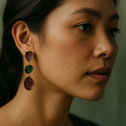 Elegant maroon and green Meena work earrings – artisanal enamel jewelry for weddings and celebrations