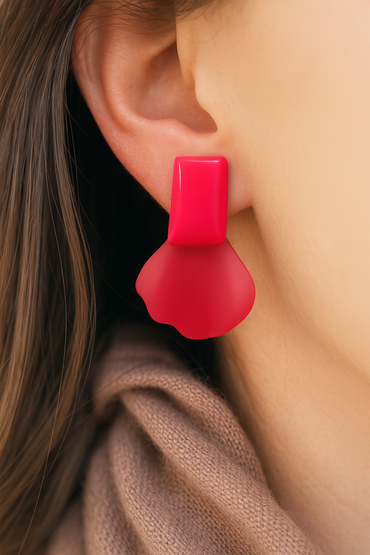 Hot pink resin petals earrings with abstract petal design – bold modern statement jewelry for women
