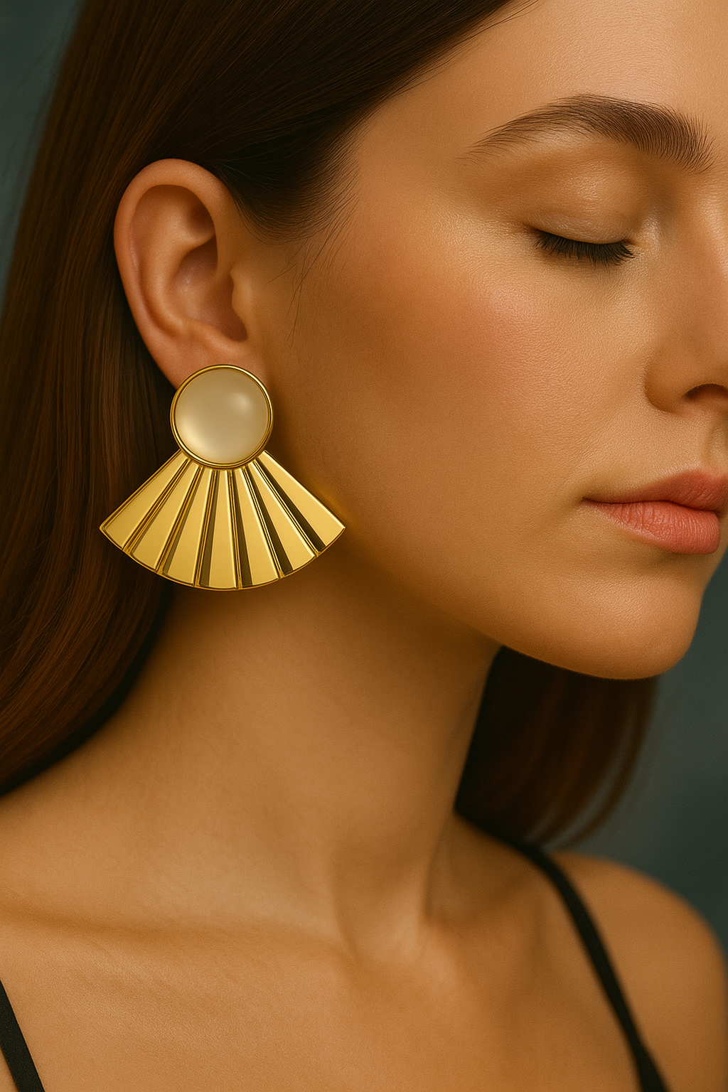 Glamorous sunburst gold earrings with round white accent, vintage style statement earrings for women, party wear
