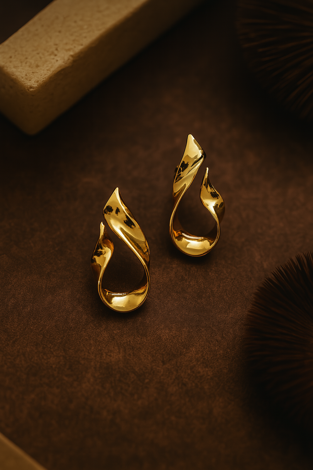 Gold-plated anti-tarnish hoop earrings with elegant twisted teardrop design

