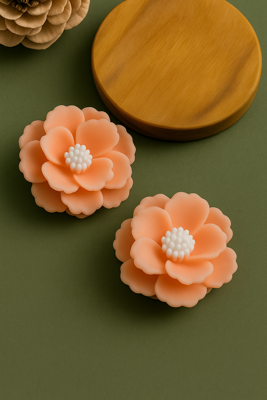 Handcrafted polymer clay earrings in peach and yellow – vibrant flower design for casual and festive outfits
