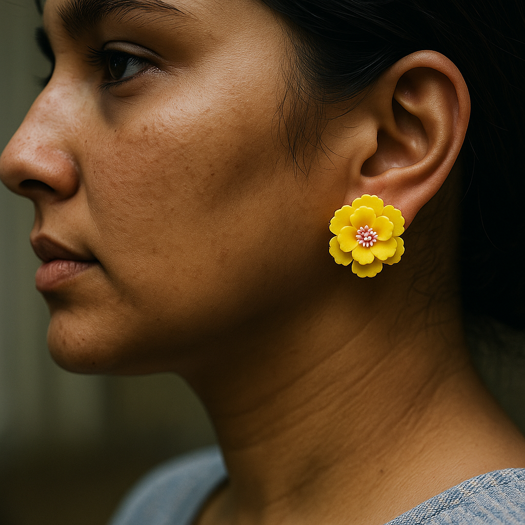 Handmade yellow flower earrings in clay – vibrant and trendy accessories for casual and ethnic outfits