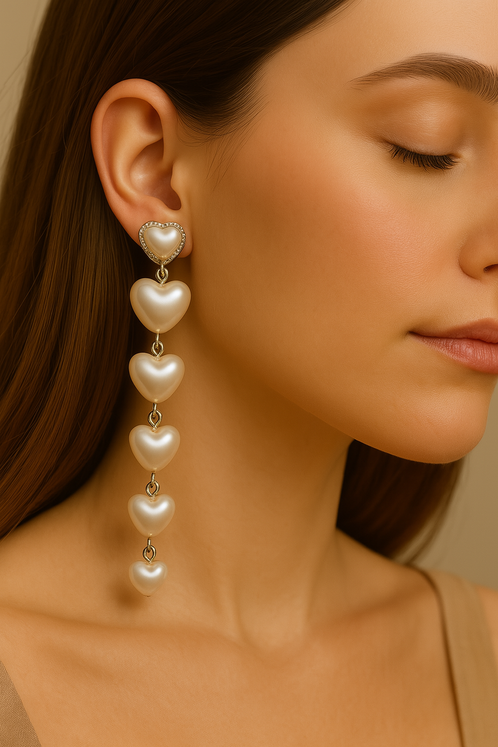 Romantic Gold Heart Drop Earrings | Graduated White Heart Pearl Dangles | Sweet Fashion Jewelry by Kurlywurly